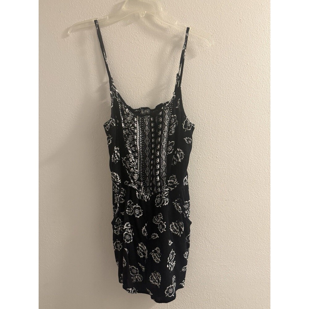 Lily  Rose Women’s XL Black White Floral Romper Spaghetti Strap Boho Summer